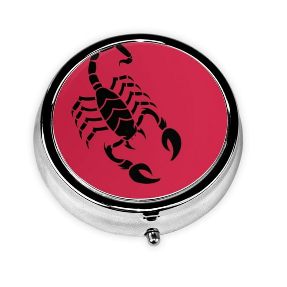 Scorpion Pattern Round Pill Box Small Pill Case For Purse Pocket Medicine Organizer Travel Pillbox Portable Pill Container