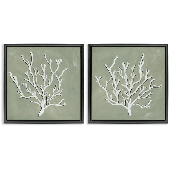 Stupell Industries White Coral Sketch Nautical & Beach Painting Black Floater Framed Canvas Art Print Wall Art, 18 x 18, Set of 2