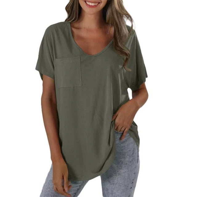 Yubnlvae T-Shirt Décontracté à Poche à Manches Courtes pour Femmes, T-Shirt Décontracté à la Mode pour Femmes Uni avec Poche, Liquidation! Uni, Col Rond, Vert Menthe, P