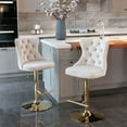 thumbnail image 5 of Holaki Set Of 2, Modern Classic Swivel Velvet Barstools, 25-33 Inch Adjusatble Seat Height, Upholstered Chrome Base Bar Stools With Backs Tufted, For Home Pub, Living Room, Kitchen(Golden Base+Beige), 5 of 8