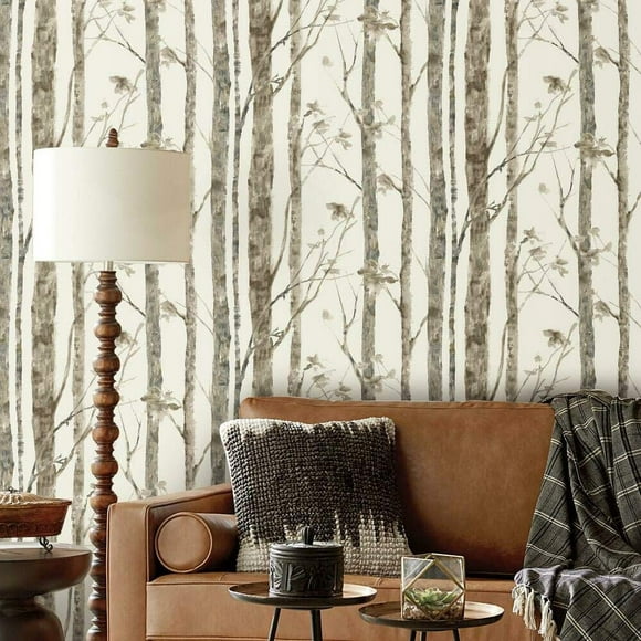 RoomMates RMK11727WP Birch Trees Taupe Peel and Stick Wallpaper
