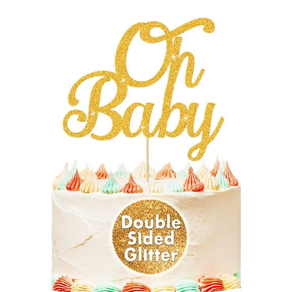 Oh Baby Cake Topper Gold Glitter Baby Shower New Baby Gender Reveal Cake Decoration for Baby Girl or Boy Birthday Party Supplies