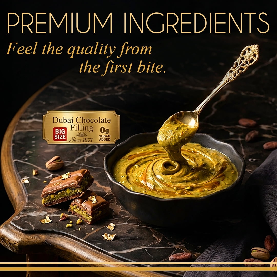 Sugar Free Dubai Chocolate Filling 2.2 lb / 1 Kg, Pistachio Cream with Crispy Kadayif, Middle Eastern Dessert Filling for Cakes, Pastries & Dubai Chocolate, Rich Crunchy Treat