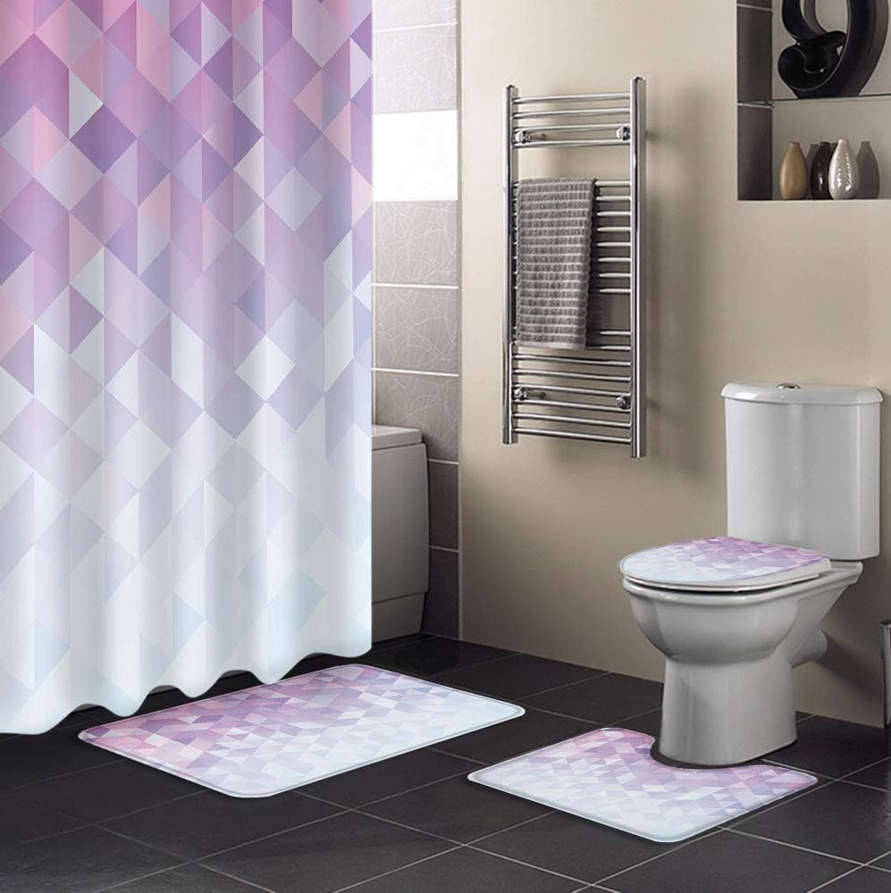 FMSHPON Geometric 4 Piece Bathroom Set Shower Curtain Bath Rug Contour ...