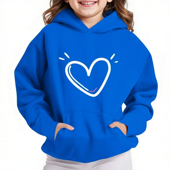 Thetops Toddler Hoodie 4T, Blue - Cute Heart Graphic with Sparkle, Kangaroo Pocket, Soft Polyester, Machine Washable, Durable Kids Everyday Wear