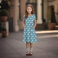 thumbnail image 4 of Lumtrix Girls Short Sleeve Boho Polka Dot A-Line Dress with Pockets Summer Casual Lightweight Sundress for 3-14 Years Blue 90, 4 of 8