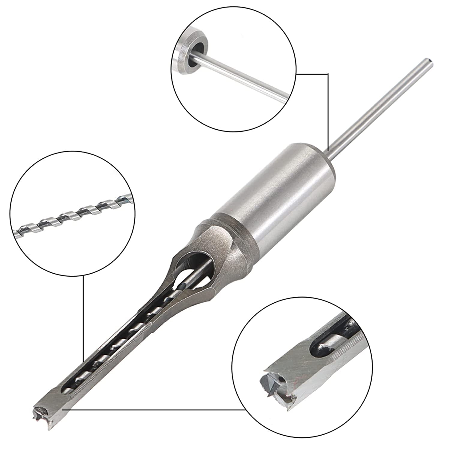 6Pcs Square Hole Drill Bit HSS Square Hole Saw Mortise Chisel Drill Bit Tools Wood Mortising Chisel Set, Sizes 1/4, 5/16, 3/8, 1/2, 9/16, 5/8 Inch