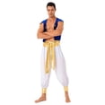 thumbnail image 4 of TiaoBug Mens Arabian Prince Costume Outfits Golden Vest and Bloomers Pants Halloween Cosplay Party Suit Blue XXL, 4 of 7
