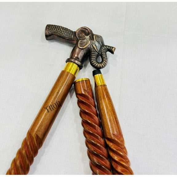 Black Elephant Wooden Cane Hand Carved Handle and Staff Style Walking Stick Wood Elephant Cane Gift Hiking Stick Canes and Walking Sticks