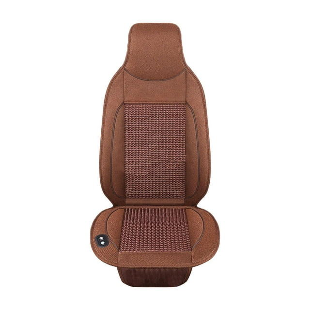 cojín de asiento ventilado, cubierta de asiento de refrigeración para vehículo, protector de asiento de oficina, automotriz para conducción de verano, 12v marrón Cojín marrón 12V con panel central tejido, respaldo completo y base acolchada, ranuras de ventilación visibles, control integrado de 3 velocidades en el lado inferior izquierdo, respaldo antideslizante de silicona y tejido poliéster/PET; tamaño 105 x 50 cm. También es adecuado como alfombrilla extra para viajes largos.