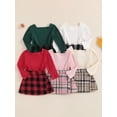 thumbnail image 3 of Gupgi Autumn Kids Girls Clothes Set 2Pcs Toddler Long Neck Ribbed Tops Single-breasted Plaid Short Skirt, 3 of 9