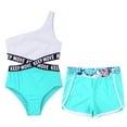 thumbnail image 4 of YONGHS Kids Girls 2 Piece Sport Rash Guard Swimwear One Shoulder Swimsuit Shorts Bathing Suit Lake Green 10, 4 of 7
