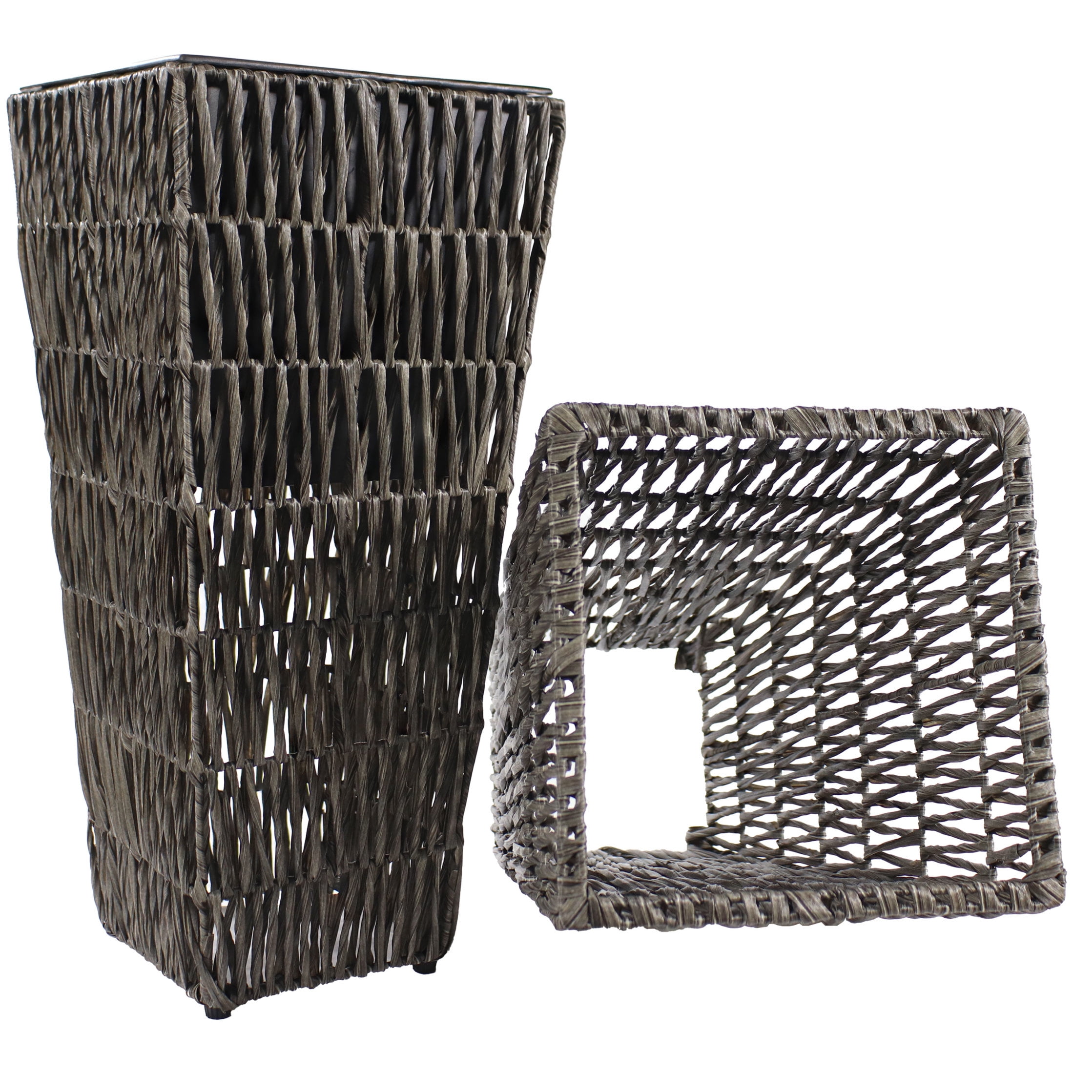 Sunnydaze Hyacinth 11" x 11" x 24" Square Fog Poly-Wicker Planter with Liner
