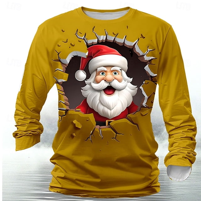 Amzcrzy Sudadera Para Hombre Con Estampado Navideño, Informal, De Manga Larga Y Cuello Redondo, Color Amarillo, Talla S