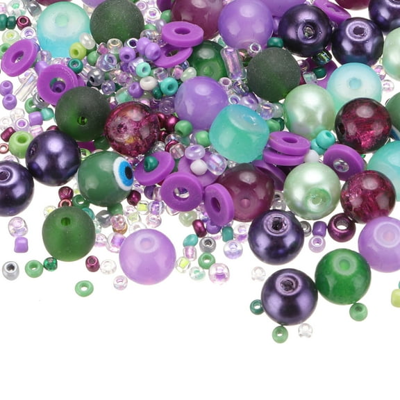Uxcell Assorted Glass Resin Beads, Cracked Gravel Round Beads Small European Spacer Bead, Blue/Purple