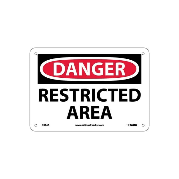 National Marker Restricted Area 7X10 .040 Aluminum Danger Sign D314A