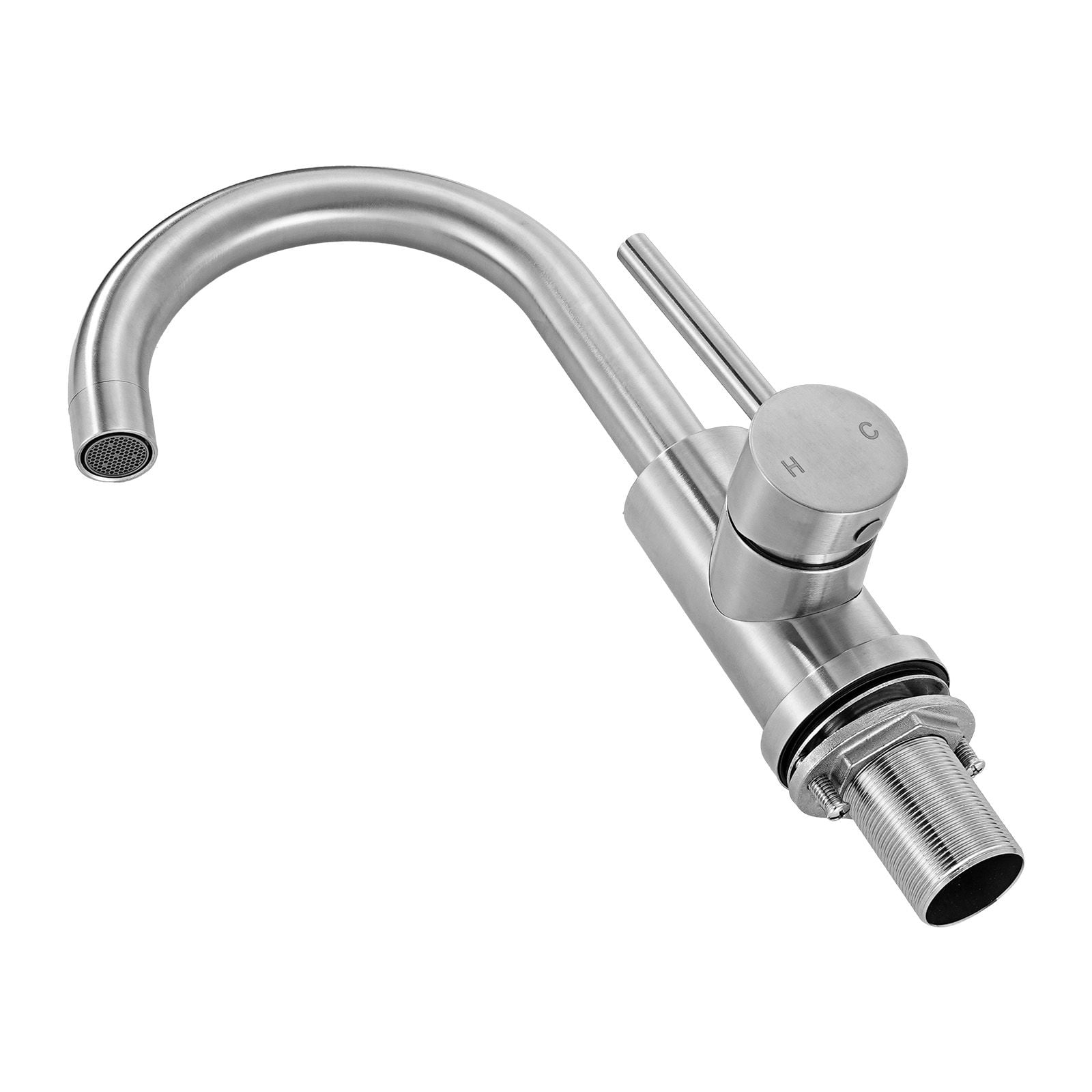 Kitchen Faucet Single Handle 360° Rotating High-Arch Stainless Steel Push-Button Drain for Bar RV Sink