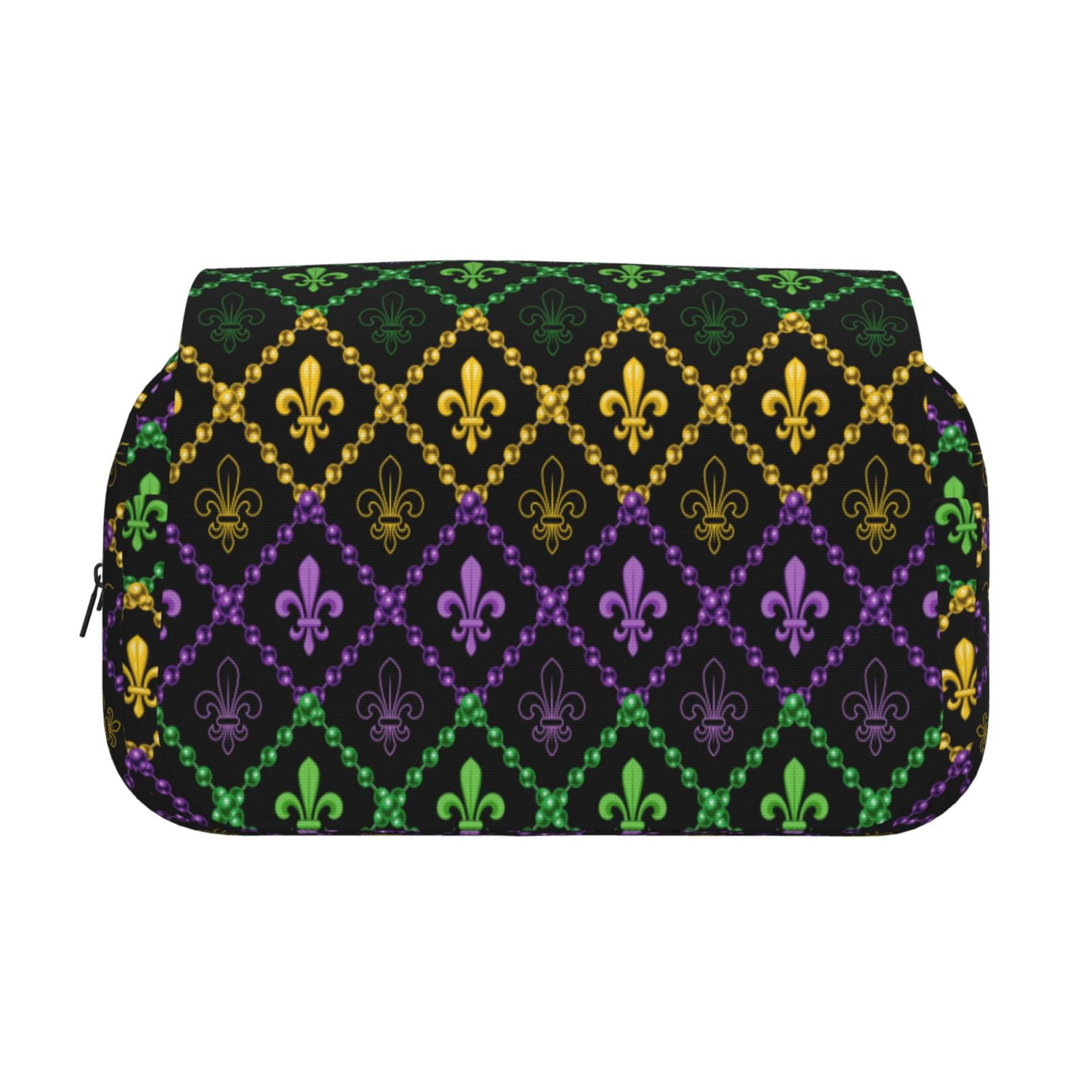 Rateoe Mardi Gra Geometric Pattern Double Clamshell Pen Case, Storage Organizer with Two Zipper Compartments– Holds Up to 50 Pencils & Pens