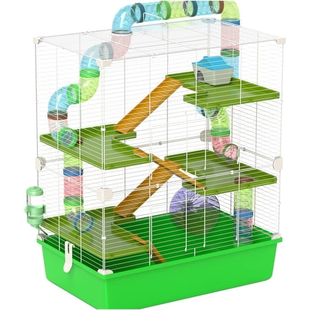 JERFIT 5-Tier Large Hamster Cage with Tubes, Wheel, Water Bottle & Food Dish - Green Steel Habitat for Mice, Rats, Gerbils