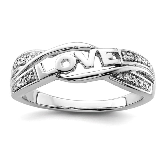 925 Sterling Silver Polished Prong set Rhodium Plated Diamond Love Ring Size 7 2mm Wide Statement Ring for Women
