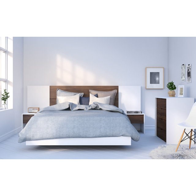 Celebri-T 6 Piece Queen Size Bedroom Set White and Walnut