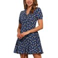 thumbnail image 4 of Vestido de camisa de manga corta con estampado floral para mujer INSPIRE CHIC, por encima de la rodilla, color azul oscuro, 4 of 5