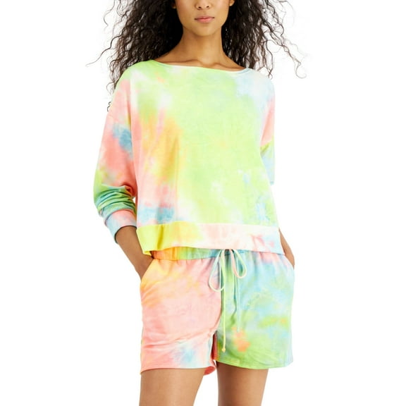 Jenni Womens Printed Tie Dyed Long Sleeve Top and Shorts Sleep Set