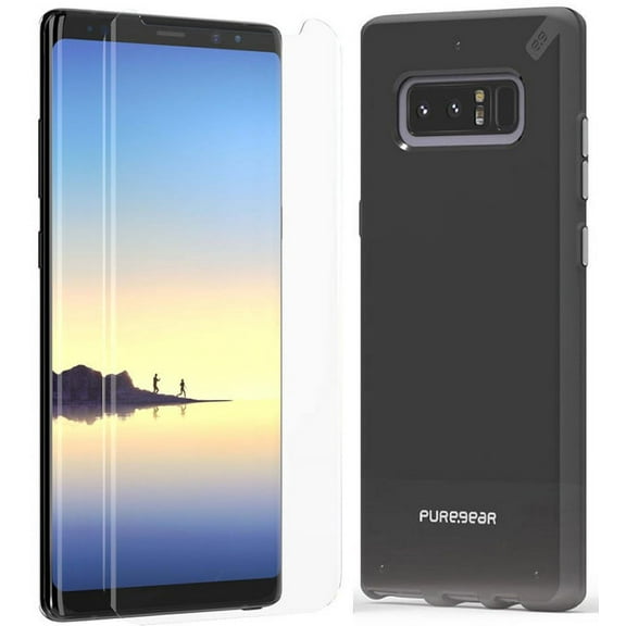 Case and Screen Protector for Note 8, PureGear [Jet Black] SlimShell Hard Cover AND Tech21 ImpactShield Full-Size Display Guard for Samsung Galaxy Note 8 (SM-N950)