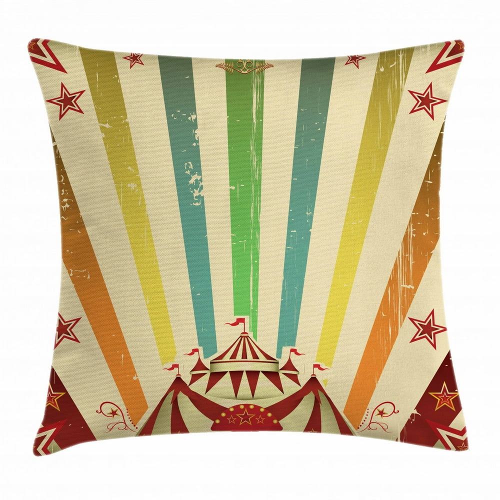 Vintage Rainbow Throw Pillow Cushion Cover, Old Circus Carnival