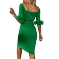thumbnail image 2 of Biekopu Women's Summer Skinny Dress,Solid Color Half Sleeve Off Shoulder Slim Ribbed Dress, 2 of 5