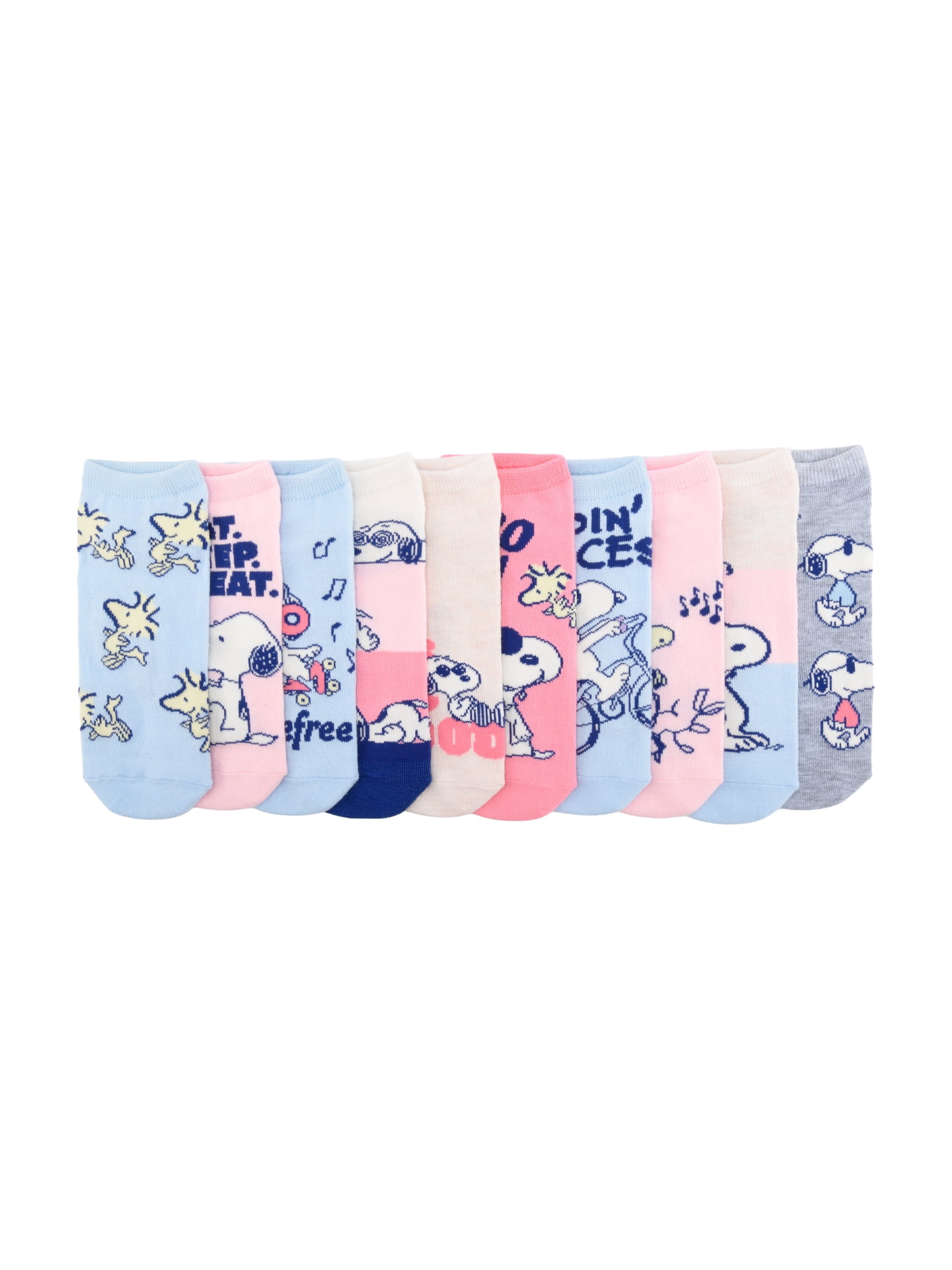 Peanuts Womens 10-Pack Low-Cut Socks, Shoe Size 4-10
