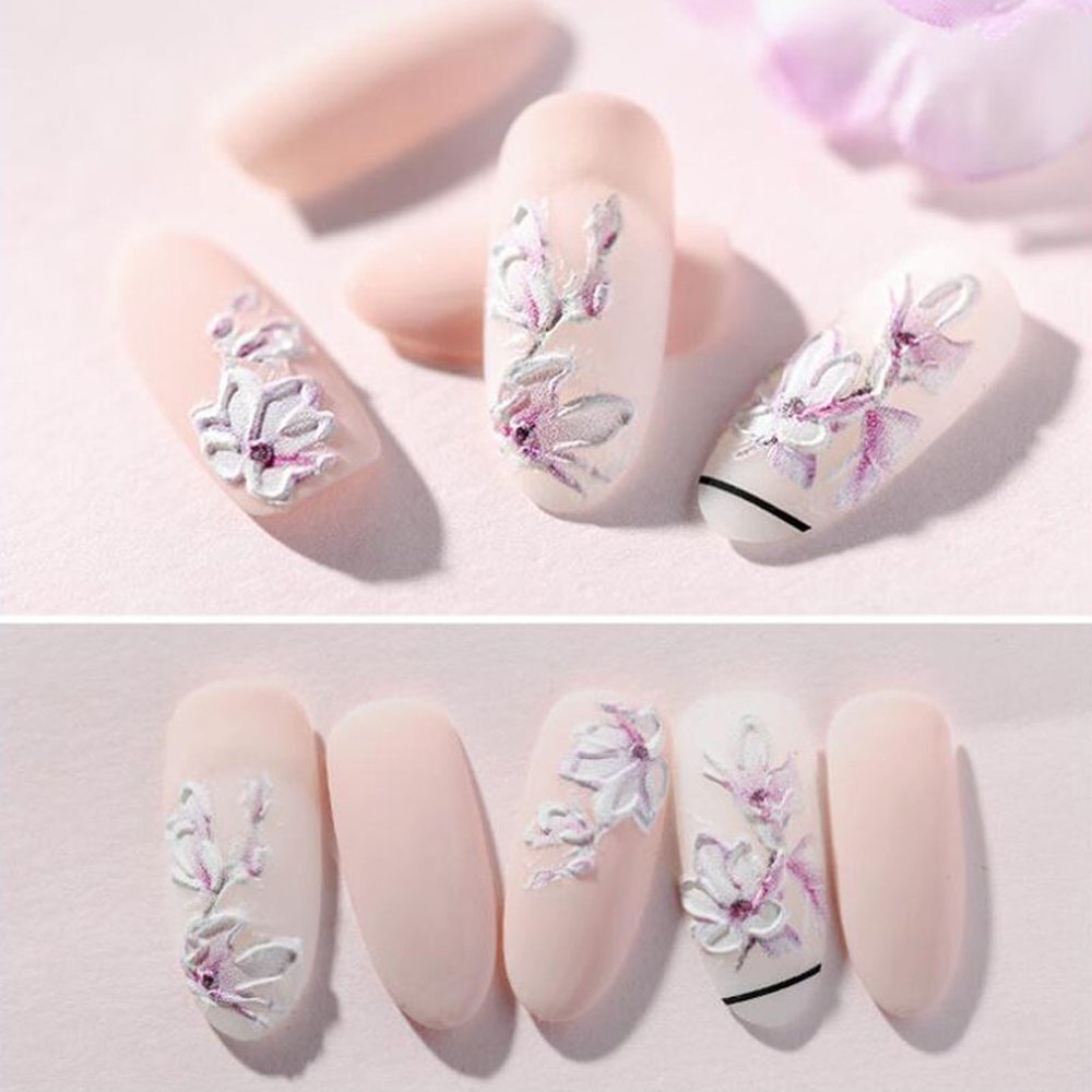 1Pcs 3D Engraved Flower Acrylic Nail sticker Nail Stickers Embossed