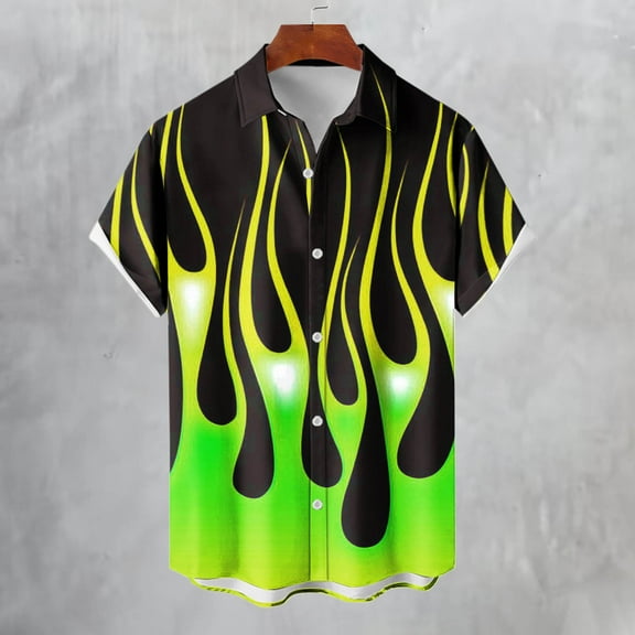 Alkepwun Mens Plus Size Button Down Short Sleeve Shirt Casual Collar Printed Hawaiian Shirt for Men Casual Beach Tops on Clearance