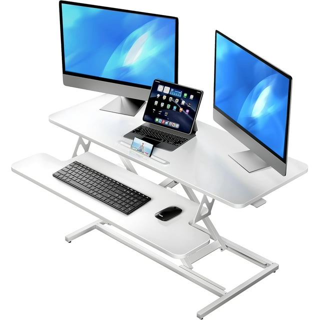 Bureau Debout Grand à Hauteur Réglable, Convertisseur Rapide Assis-Debout pour Ordinateur pour Poste de Travail de Bureau à Domicile (Cadre + Surface de Travail)