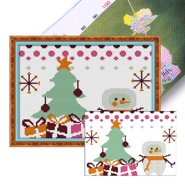 Hilo de bordar Algodón ecológico 14CT Impreso Navidad Muñeco de nieve Punto de cruz 27x19cm