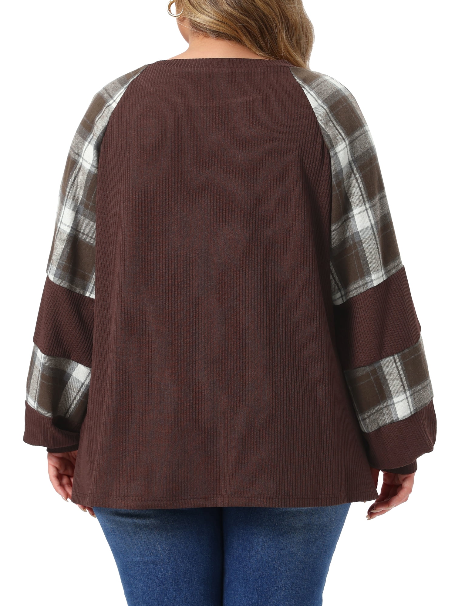 DARING DIVA Women's Plus Crewneck Cable Knit Long Sleeve Shirts 1X Brown