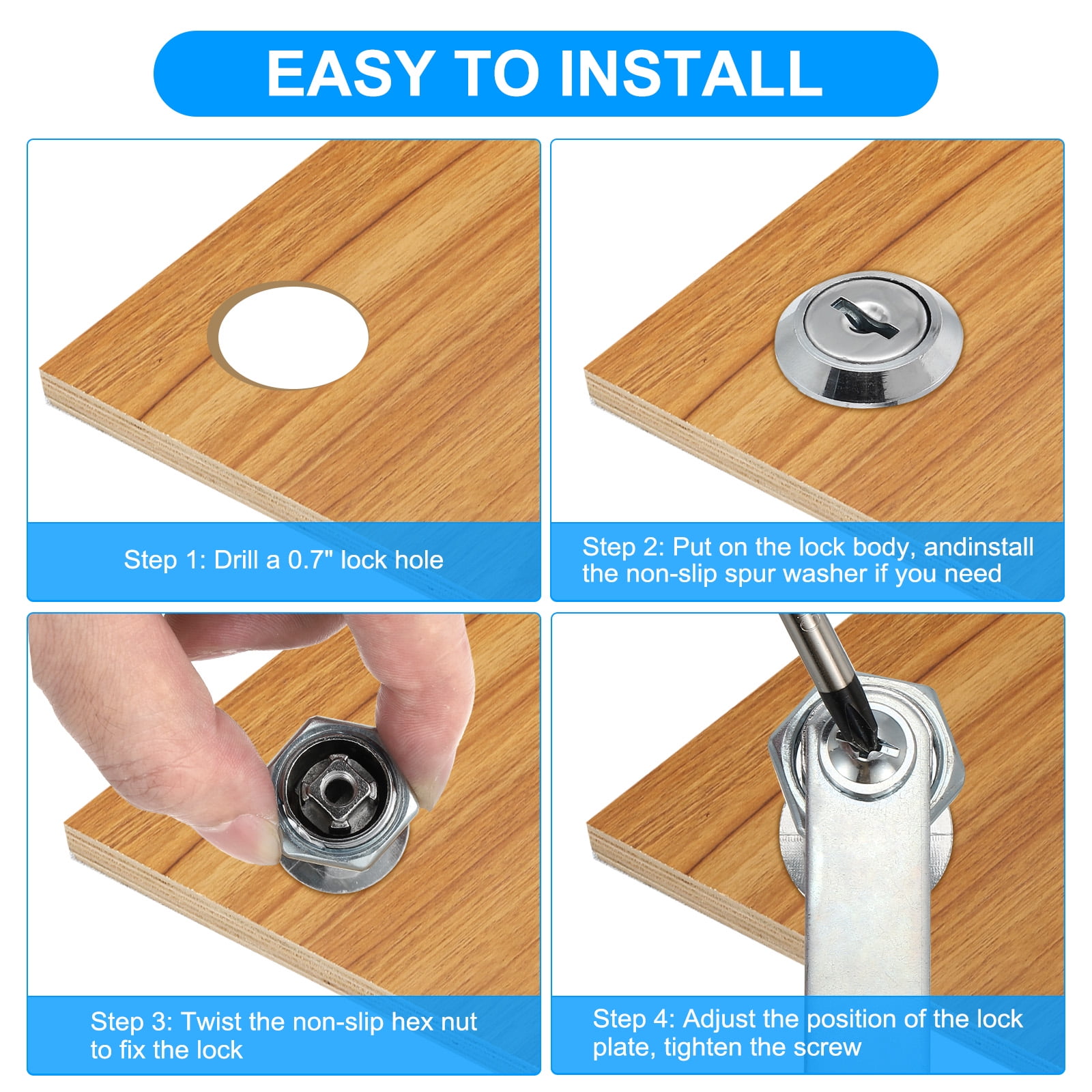 3/4 inch Cabinet Locks with Keys, Zinc Alloy Cam Lock Cylinder RV Lock Set Key Different, Silver 6 Pack