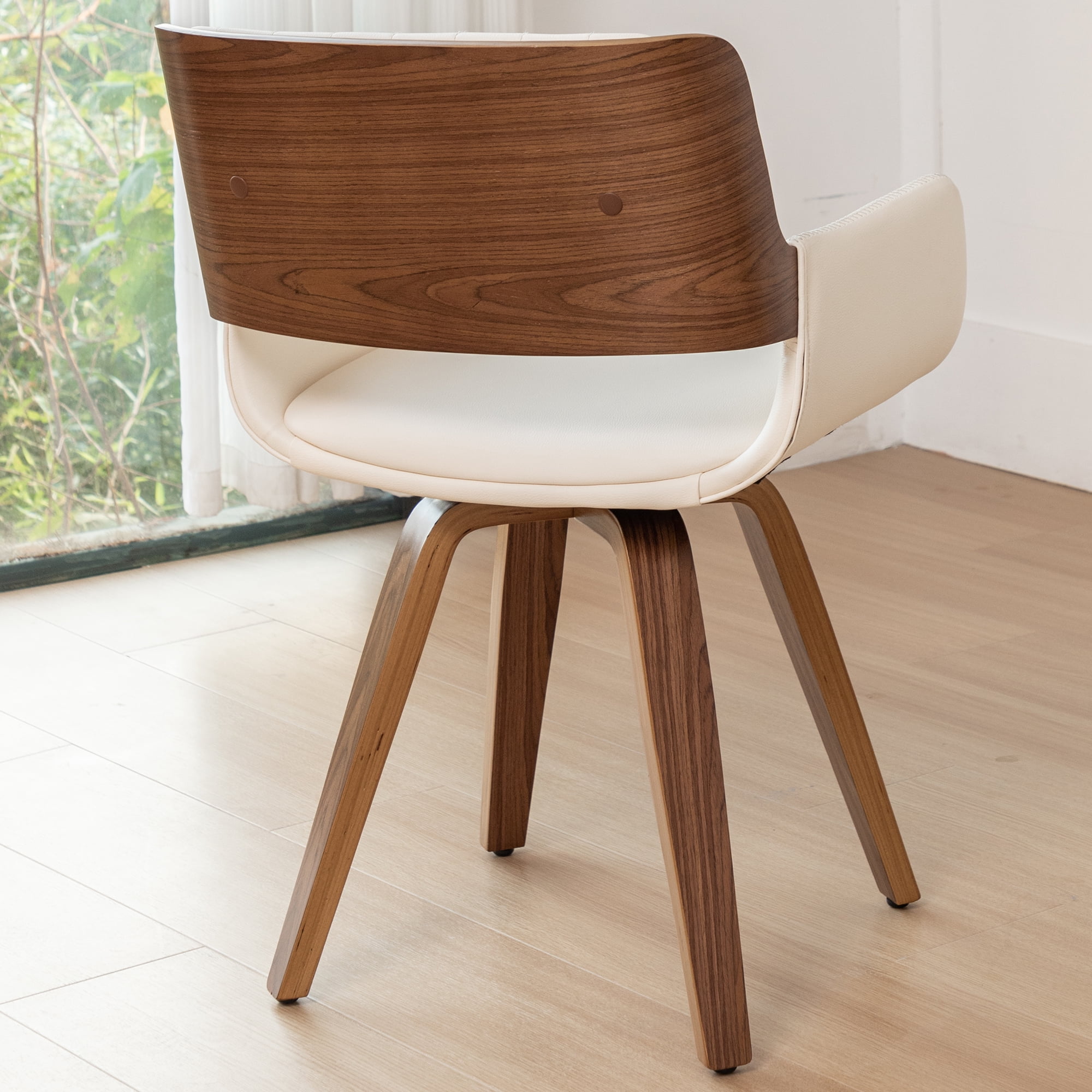 FOWEOAIU Modern Dining Chairs,Leather Upholstered Walnut Wood With rotation Kitchen Dining Chairs , Beige (Set of 2)