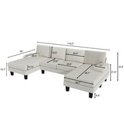 Homall 105 Modern U-Shape Sectional Sofa, Chenille Fabric Modular Couch, 4 Seat Oversized Sofa with Chaise for Living Room, White