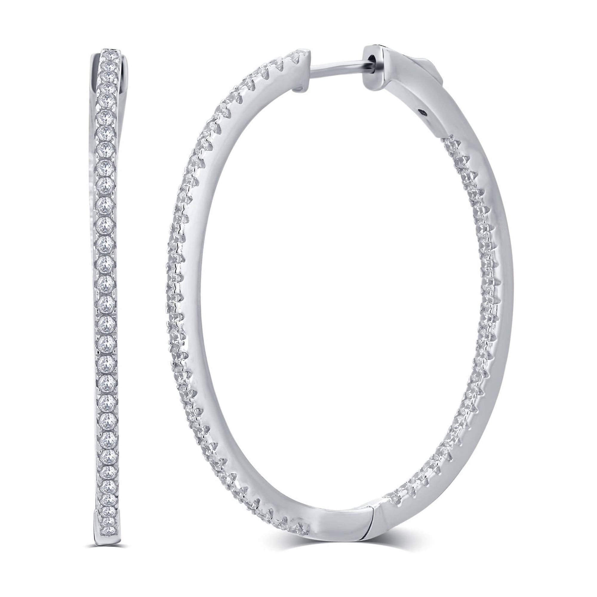 1 Carat T.W.CZ Pink Overlay Brass Inside Outside Hoop Earring 25mm.
