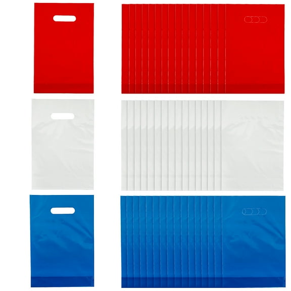 Fun Express Plastic Goody Bag Kit Red, White & Blue, 8 1/2" x 12" Bulk 150 Pieces