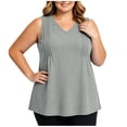 thumbnail image 6 of TKLPEHG Women's Plus Size V-Neck Tank Top Pleated Front Flowy Sleeveless Blouse Casual Loose Fit Top with Side Pockets (Gray,XXXXL), 6 of 8