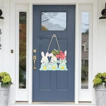 LIAMOBONDOPOLISE 2025 New Happy Easter Sign Wood Hanging Sign Wooden Easter Front Door Decorative Bunny Eggs Bow Tie Shaped Wall Hangings Novel Easter Design