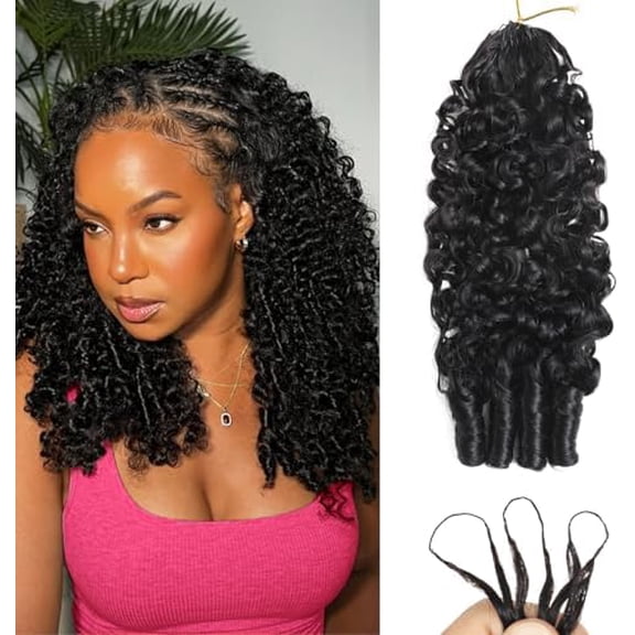 3C4A Burmese Curly Human Crochet Hair 18inch 60g Knotless Pre-Separated Crochet Real Human Hair Lightweight Remy Hair Extensions for Women Black Color