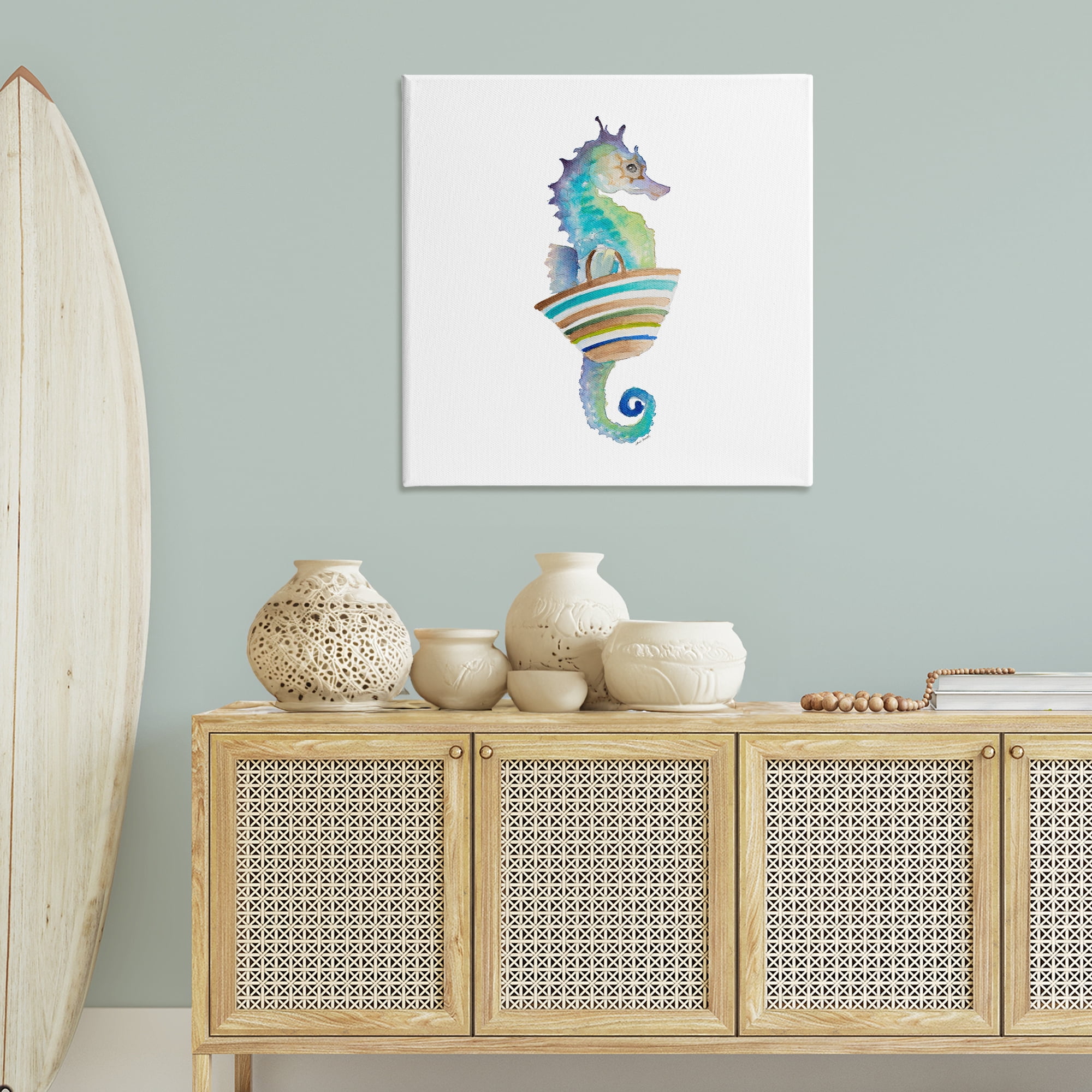 Stupell Industries Summer Ready Seahorse Novelty Painting Gallery Wrapped Canvas Art Print Wall Art, 36 x 36