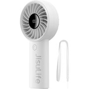 JISULIFE Handheld Portable Fan with Powerful Motor,LED Display,5000mAh Battery,5 Wind Speeds,Lanyard; Summer Essentials USB Rechargeable Hand held Fan for Travel,Beach,Makeup,Concerts-Gery
