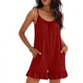 thumbnail image 2 of QATAINLAV Summer Rompers for Women Sleeveless Adjustable Strap Onesies Shorts Cotton Casual Wide Jumpsuits with Pockets Wine M, 2 of 7