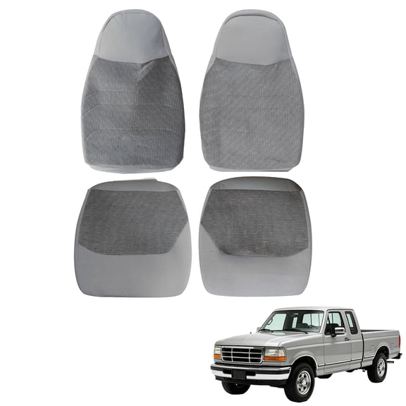 Front Bucket Seat Cover Pair Cloth Medium Opal Gray Compatible with 1994-1997 Ford F150 F250 F350 F450 F550 XLT