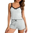 thumbnail image 2 of NominalSnug Womens Rib Knit Pajama Set Summer Lace Trim Cami and Shorts 2 Piece Loungewear with Adjustable Straps Soft Sleepwear, 2 of 6