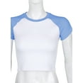thumbnail image 5 of Qiylii Women Summer T-Shirt Short Sleeve Round Neck Colorblock Crop Top, 5 of 7